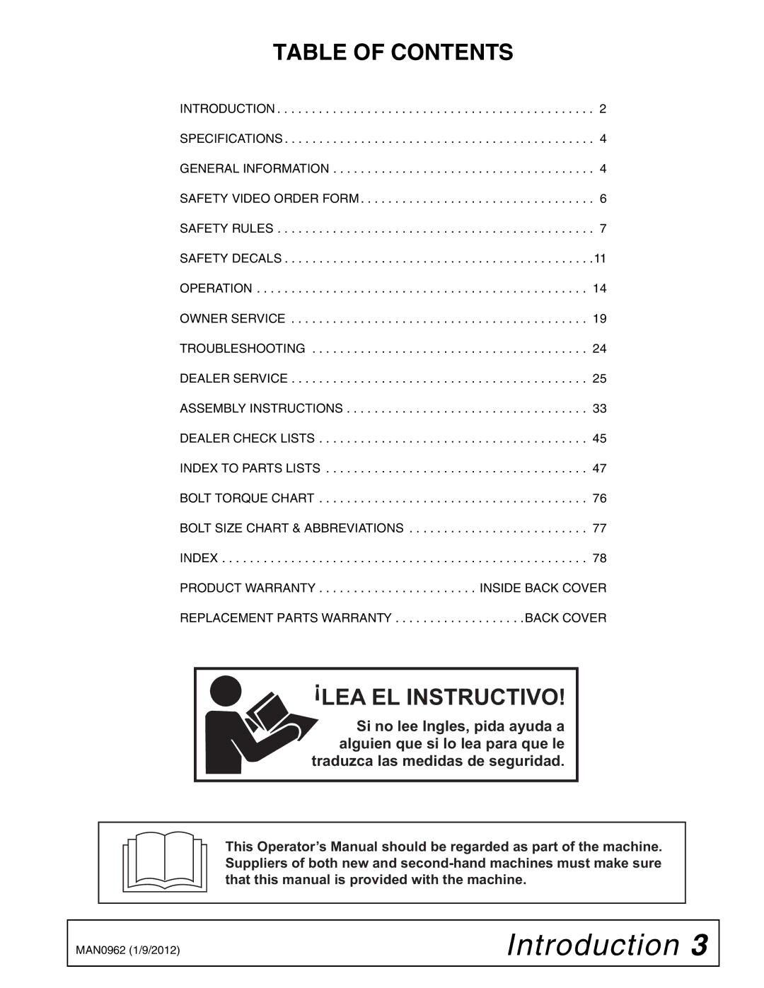 Woods Equipment BW180XQ, BW126XQ manual Table of Contents, LEA EL Instructivo 