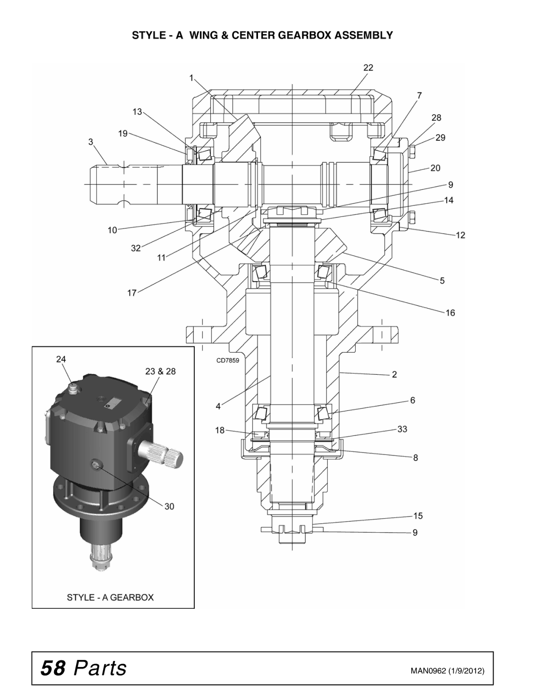 Woods Equipment BW180XQ, BW126XQ manual Style a Wing & Center Gearbox Assembly 