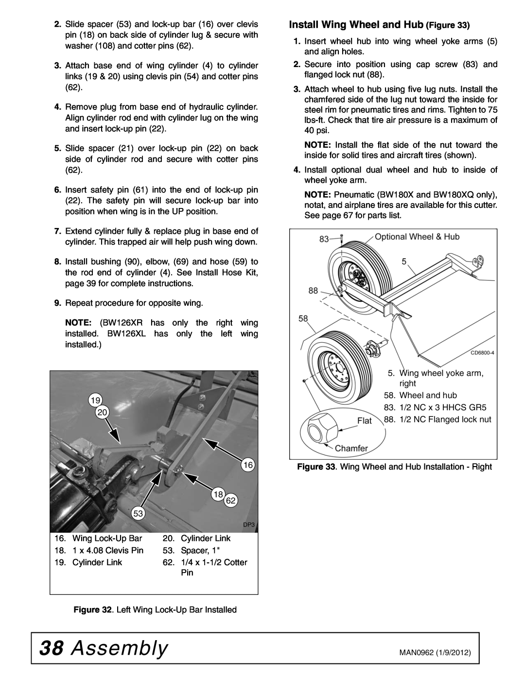 Woods Equipment BW180XQ, BW126XQ manual Assembly, Install Wing Wheel and Hub Figure 
