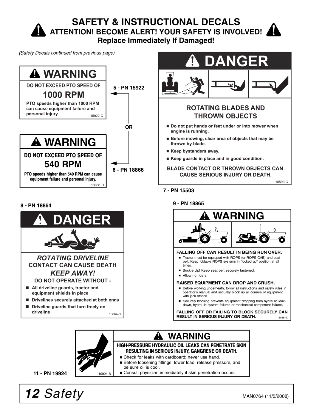 Woods Equipment BW2400XQ, BW1620XQREV manual Safety 