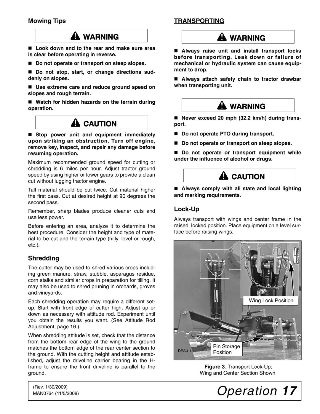 Woods Equipment BW2400XQ, BW1620XQREV manual Mowing Tips, Transporting, Shredding, Lock-Up 