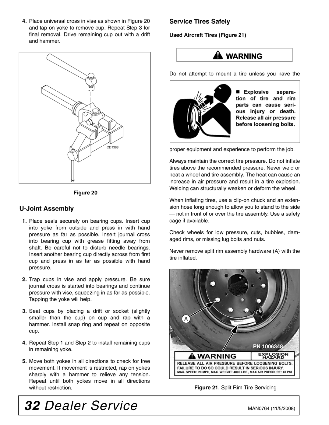 Woods Equipment BW2400XQ, BW1620XQREV manual Joint Assembly, Service Tires Safely 