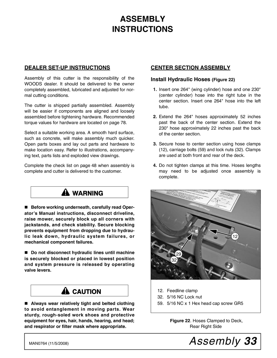 Woods Equipment BW1620XQREV, BW2400XQ manual Assembly Instructions, Dealer SET-UP Instructions, Center Section Assembly 