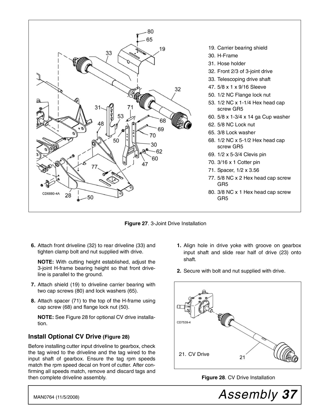 Woods Equipment BW2400XQ, BW1620XQREV manual Install Optional CV Drive Figure, CV Drive Installation 