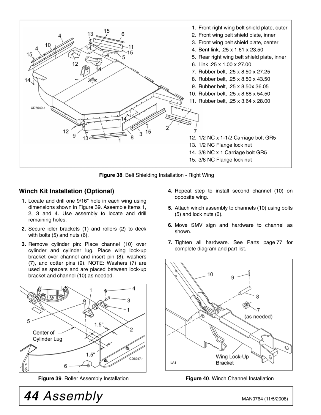 Woods Equipment BW2400XQ, BW1620XQREV manual Winch Kit Installation Optional, Roller Assembly Installation 