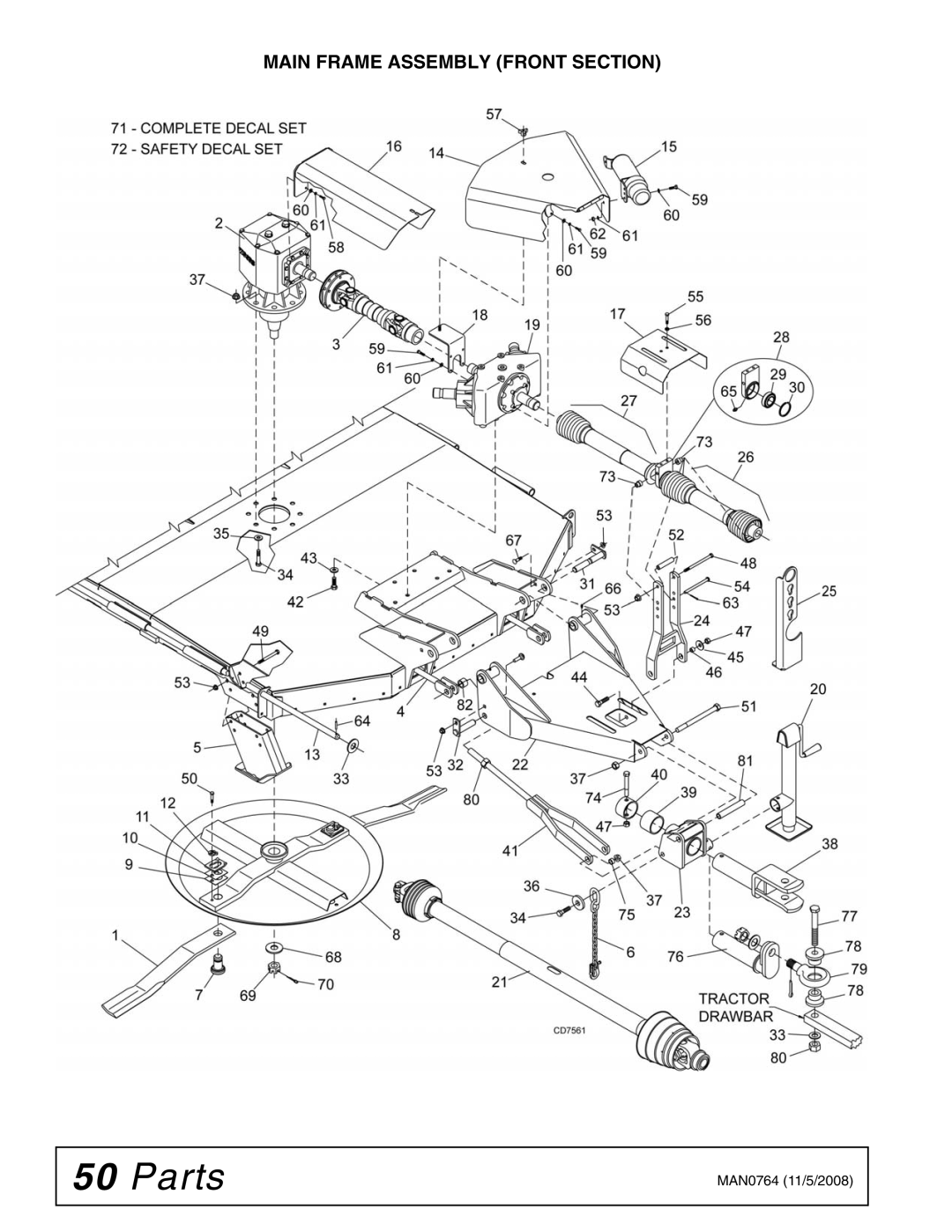 Woods Equipment BW2400XQ, BW1620XQREV manual Main Frame Assembly Front Section 