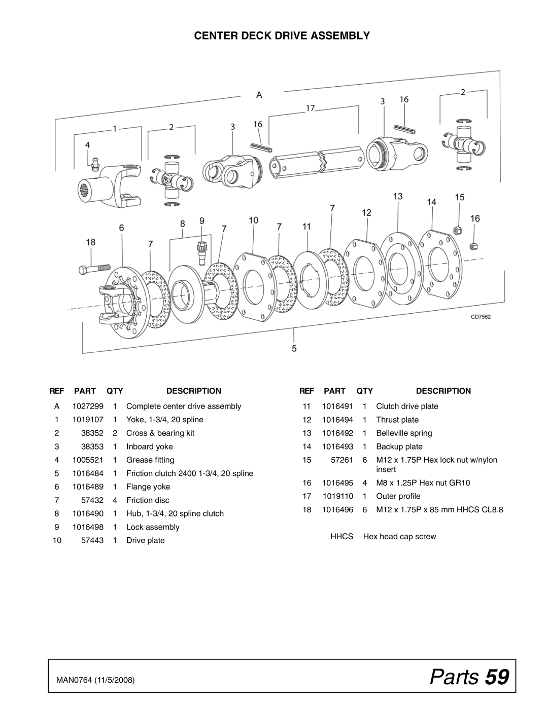 Woods Equipment BW2400XQ, BW1620XQREV manual Center Deck Drive Assembly 