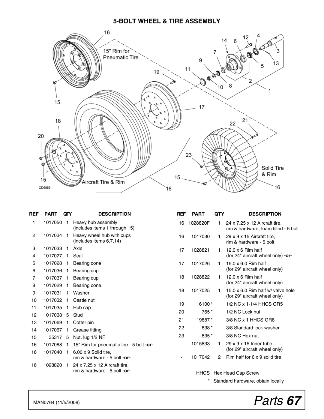 Woods Equipment BW2400XQ, BW1620XQREV manual Bolt Wheel & Tire Assembly 