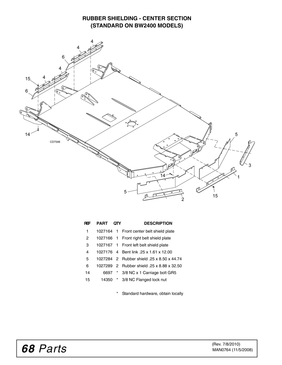 Woods Equipment BW1620XQREV, BW2400XQ manual Rubber Shielding Center Section Standard on BW2400 Models 