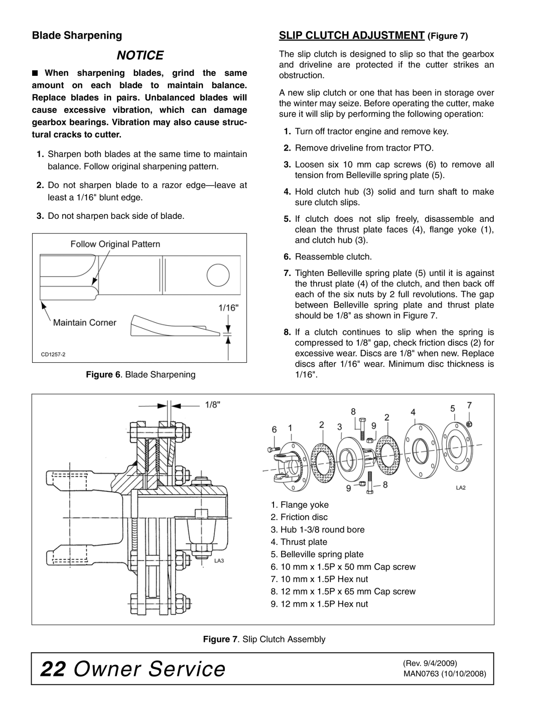 Woods Equipment BW240HDQ manual Blade Sharpening, Slip Clutch Adjustment Figure 