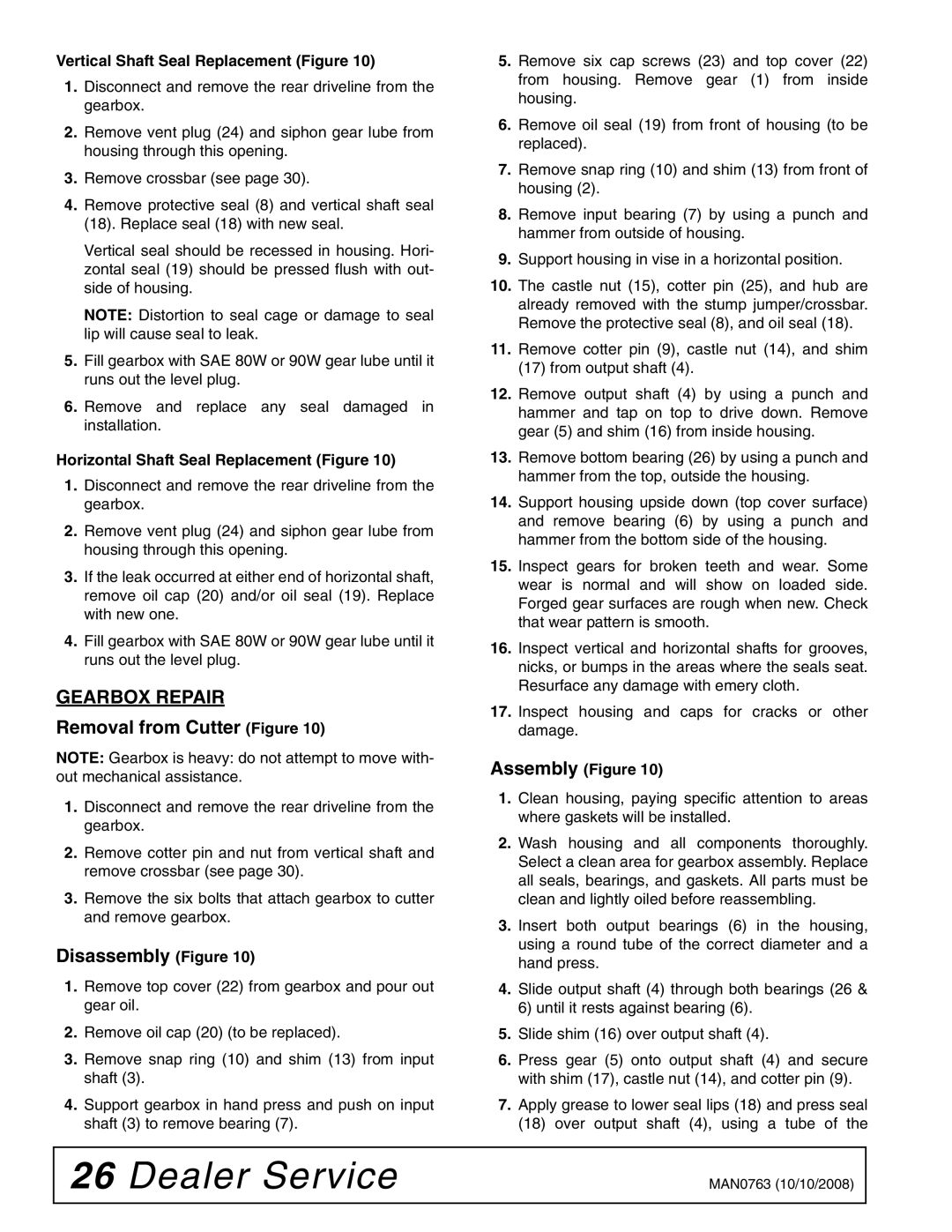 Woods Equipment BW240HDQ manual Gearbox Repair, Removal from Cutter Figure, Disassembly Figure 