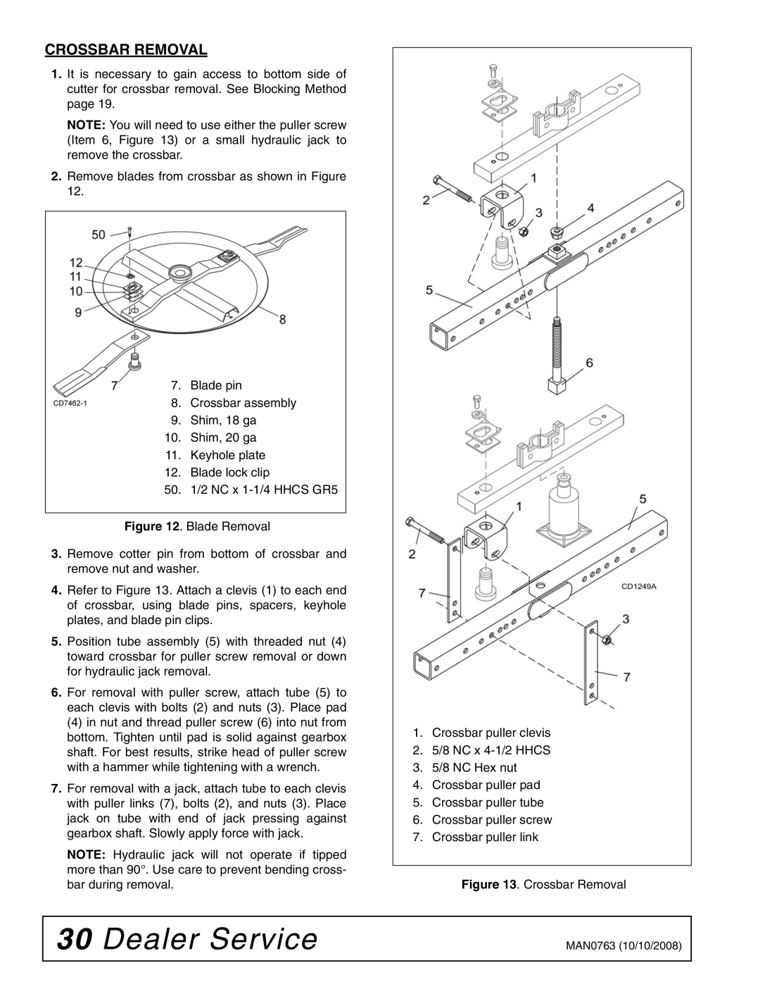 Woods Equipment BW240HDQ manual Crossbar Removal 