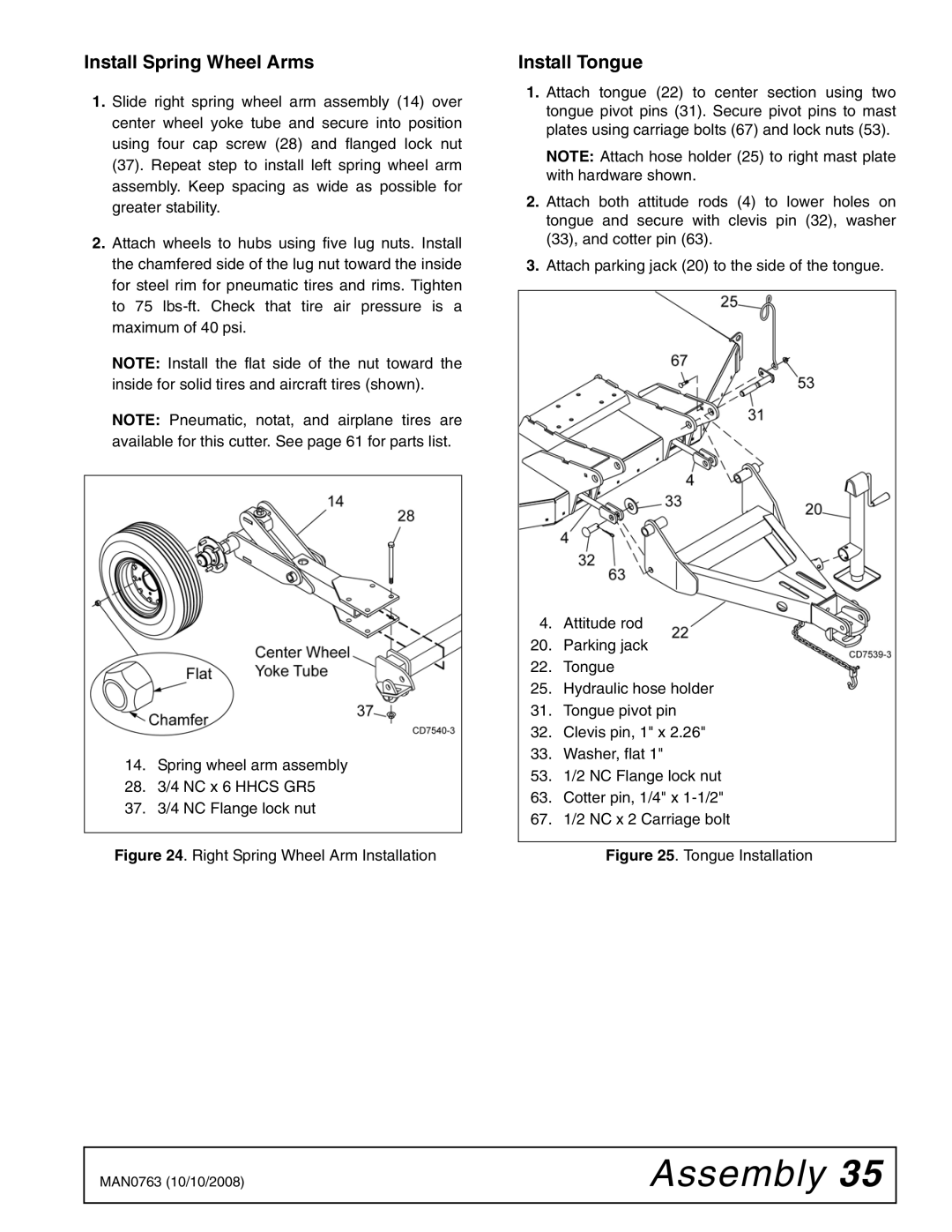 Woods Equipment BW240HDQ manual Install Spring Wheel Arms, Install Tongue 