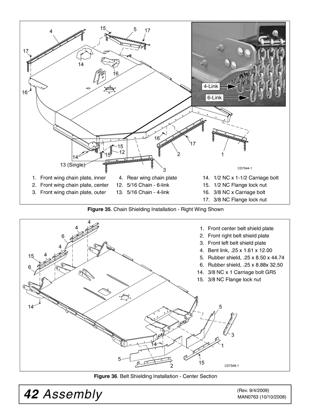 Woods Equipment BW240HDQ manual Belt Shielding Installation Center Section 