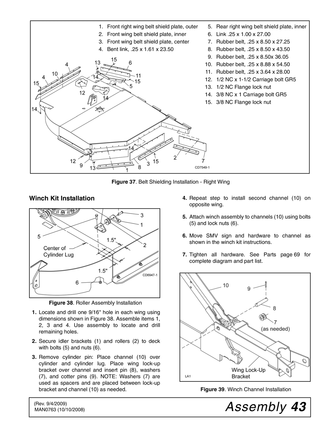 Woods Equipment BW240HDQ manual Winch Kit Installation, Belt Shielding Installation Right Wing 