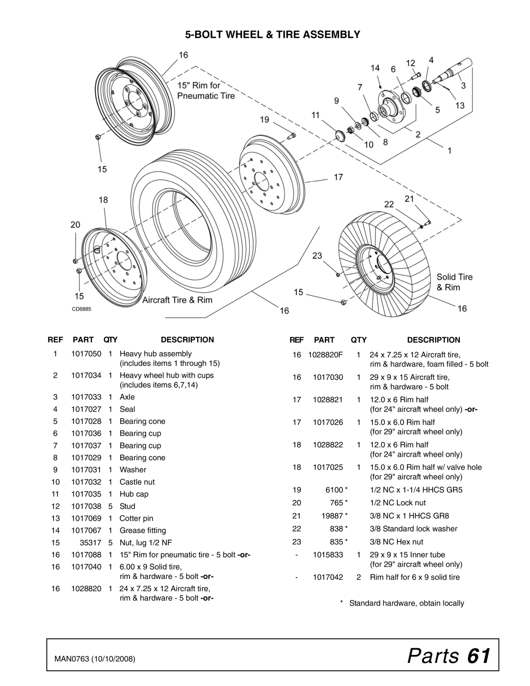 Woods Equipment BW240HDQ manual Bolt Wheel & Tire Assembly 