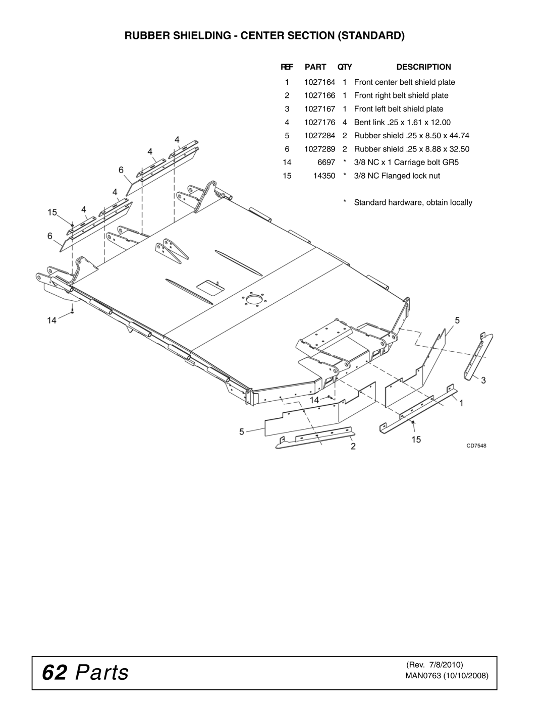 Woods Equipment BW240HDQ manual Rubber Shielding Center Section Standard 