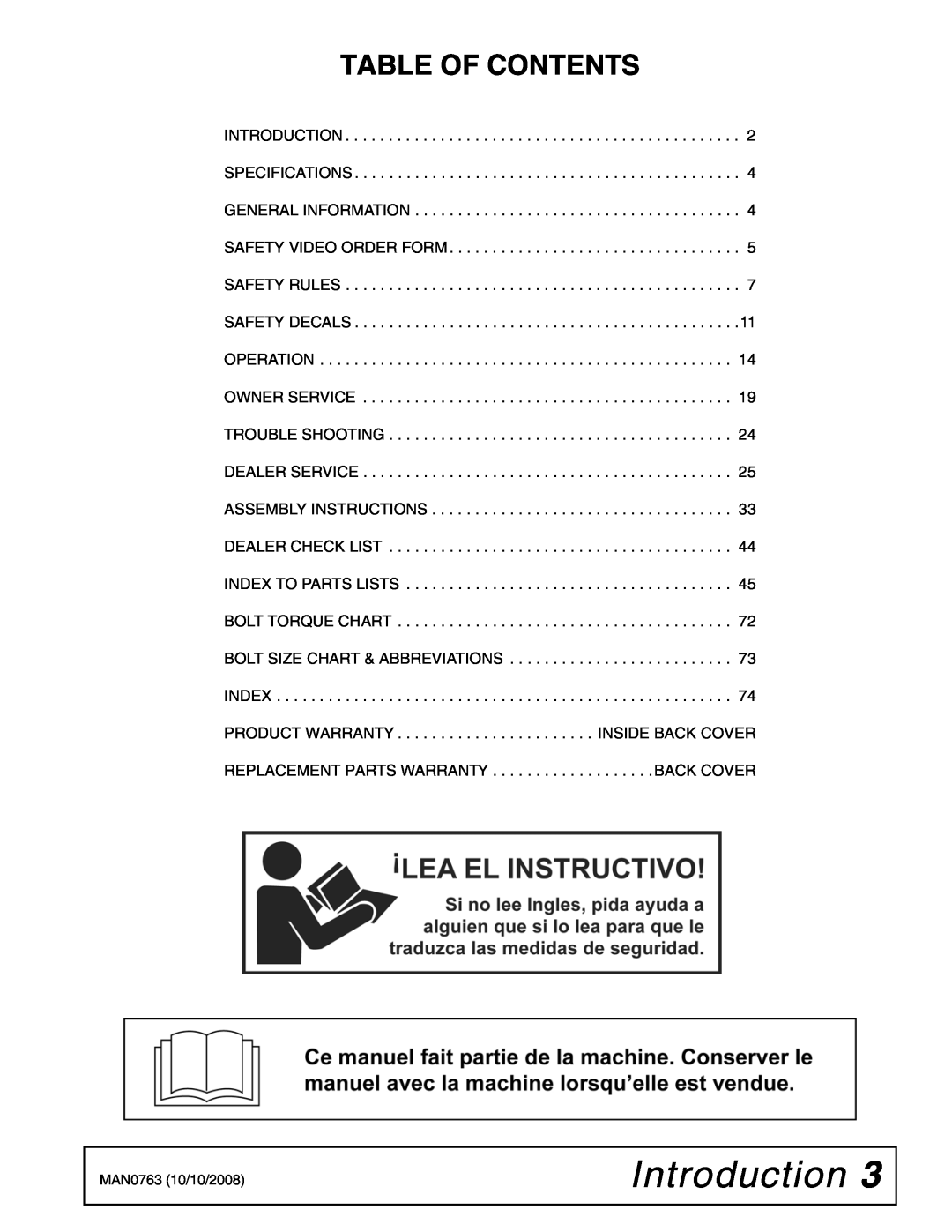 Woods Equipment BW240HDQ manual Introduction, Table Of Contents 