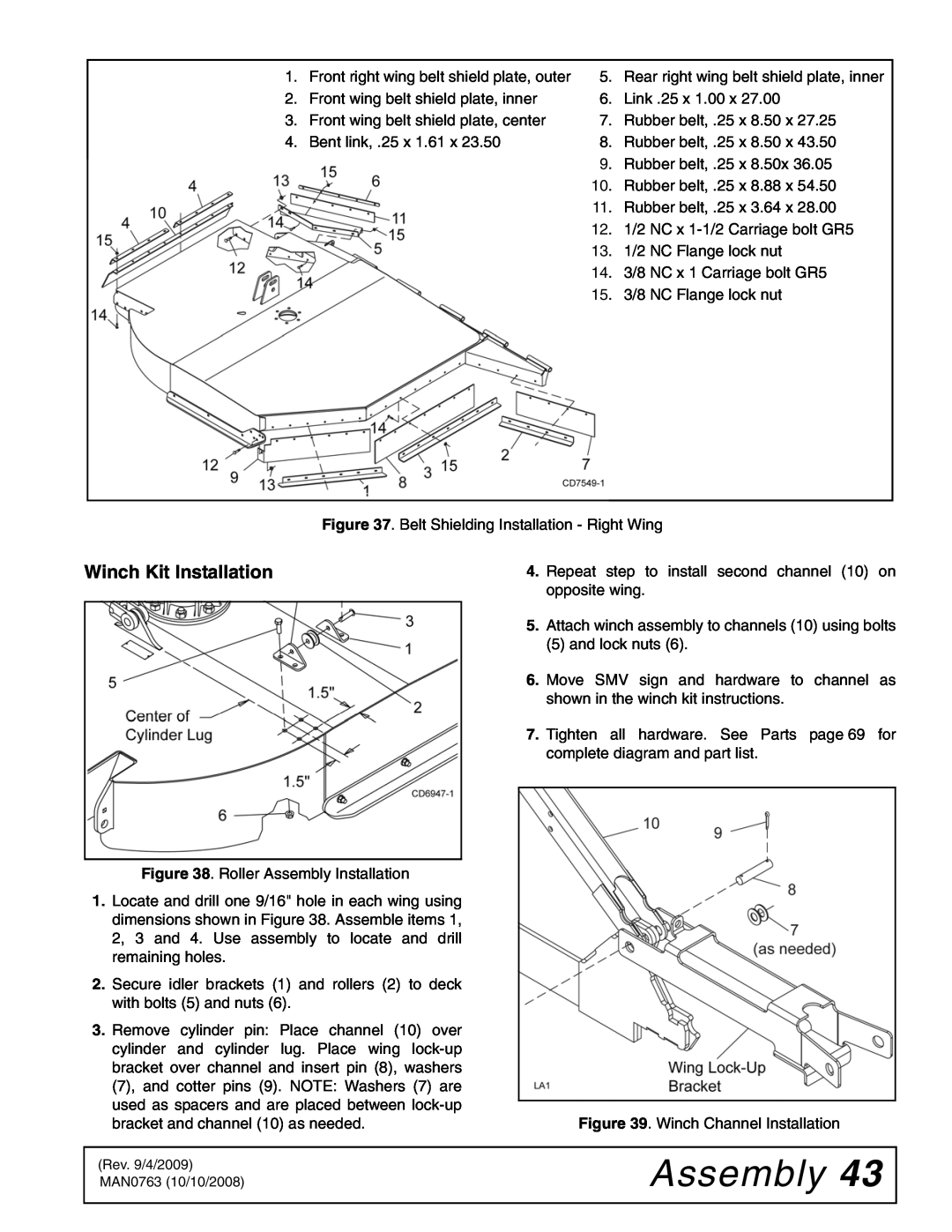 Woods Equipment BW240HDQ manual Assembly, Winch Kit Installation 