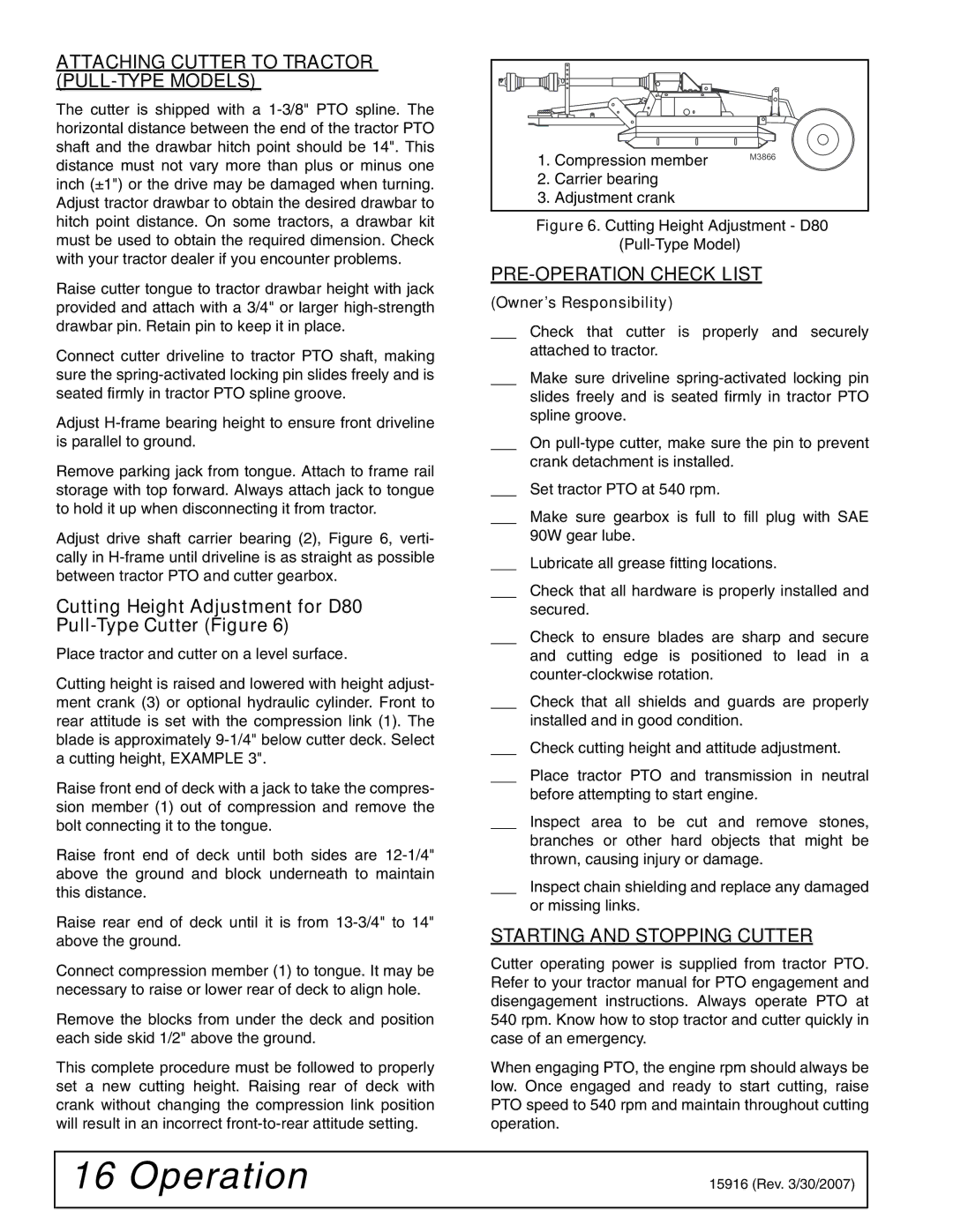 Woods Equipment MDO80-2 manual Attaching Cutter to Tractor PULL-TYPE Models, PRE-OPERATION Check List 