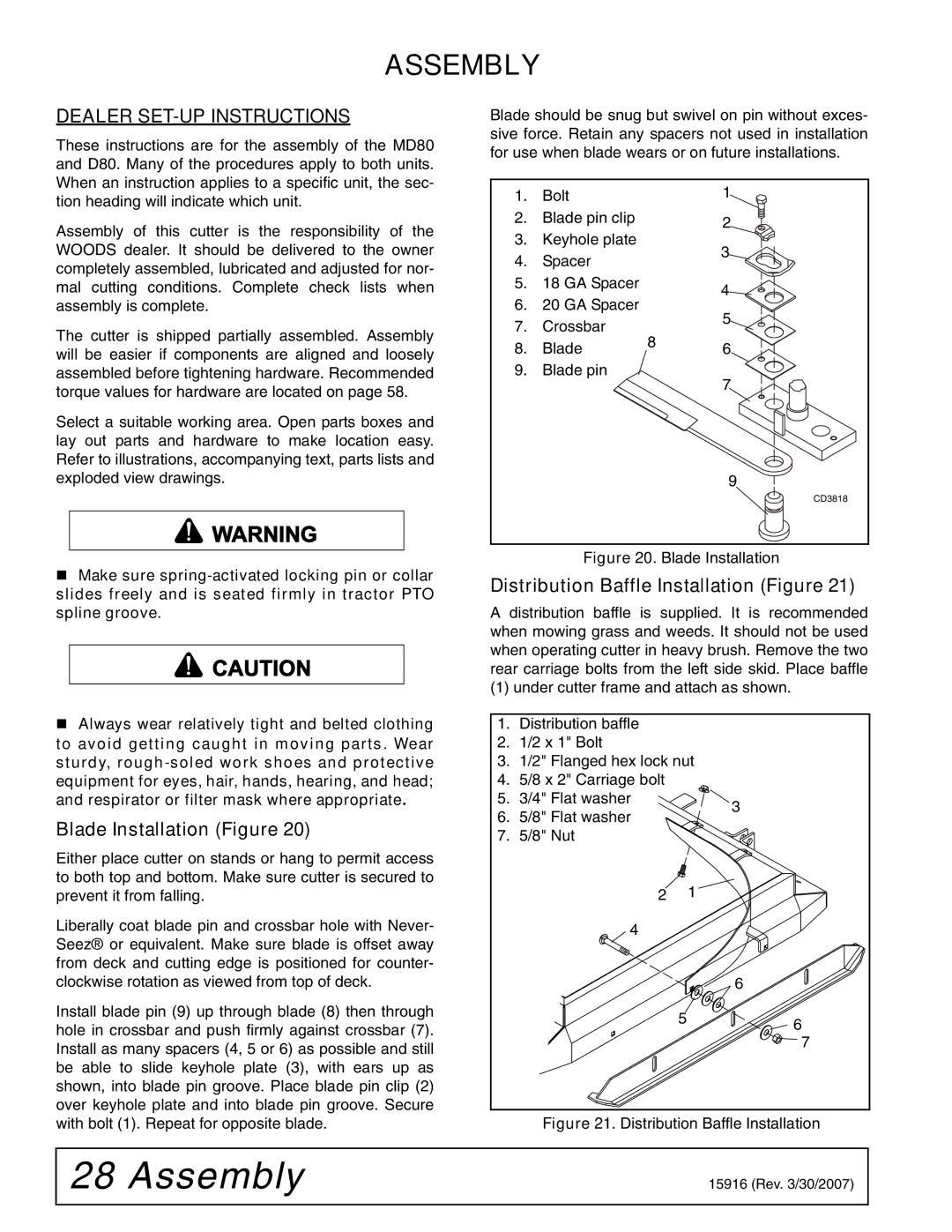 Woods Equipment MDO80-2 manual Assembly, Dealer SET-UP Instructions, Blade Installation Figure 