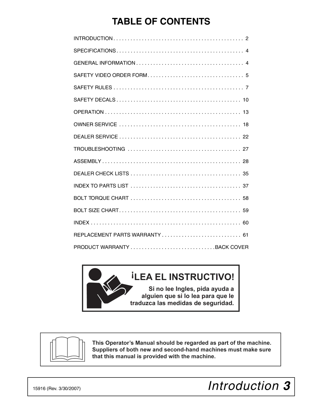 Woods Equipment MDO80-2 manual Table of Contents, LEA EL Instructivo 