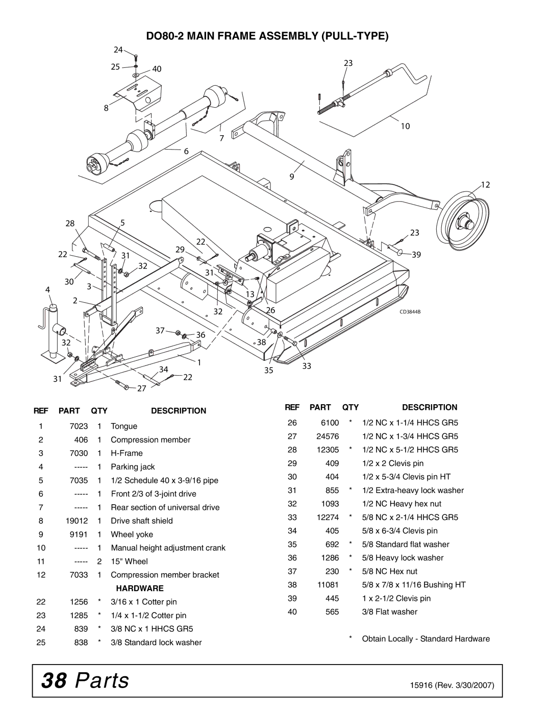 Woods Equipment MDO80-2 manual DO80-2 Main Frame Assembly PULL-TYPE, Part QTY Description 