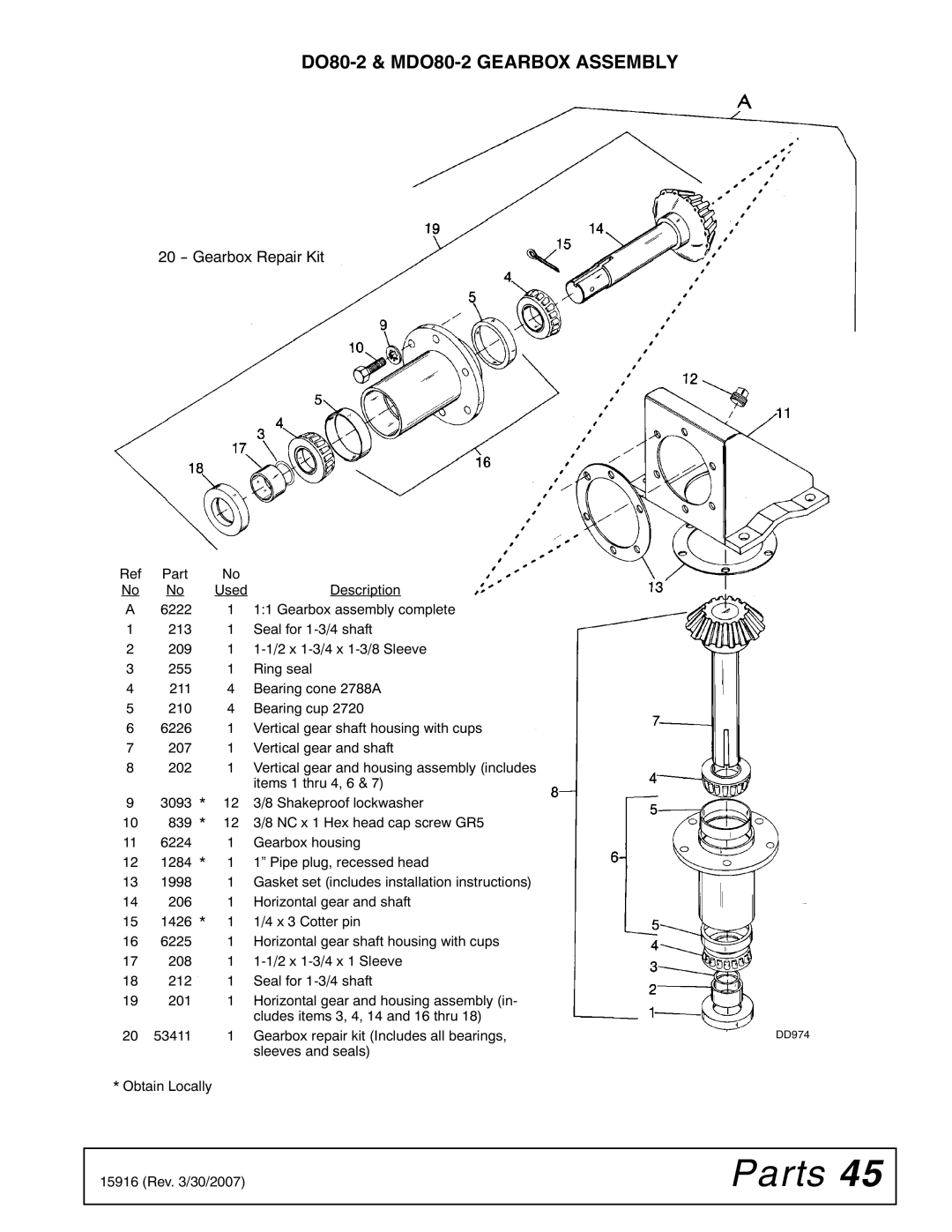 Woods Equipment manual DO80-2 & MDO80-2 Gearbox Assembly, Gearbox Repair Kit 