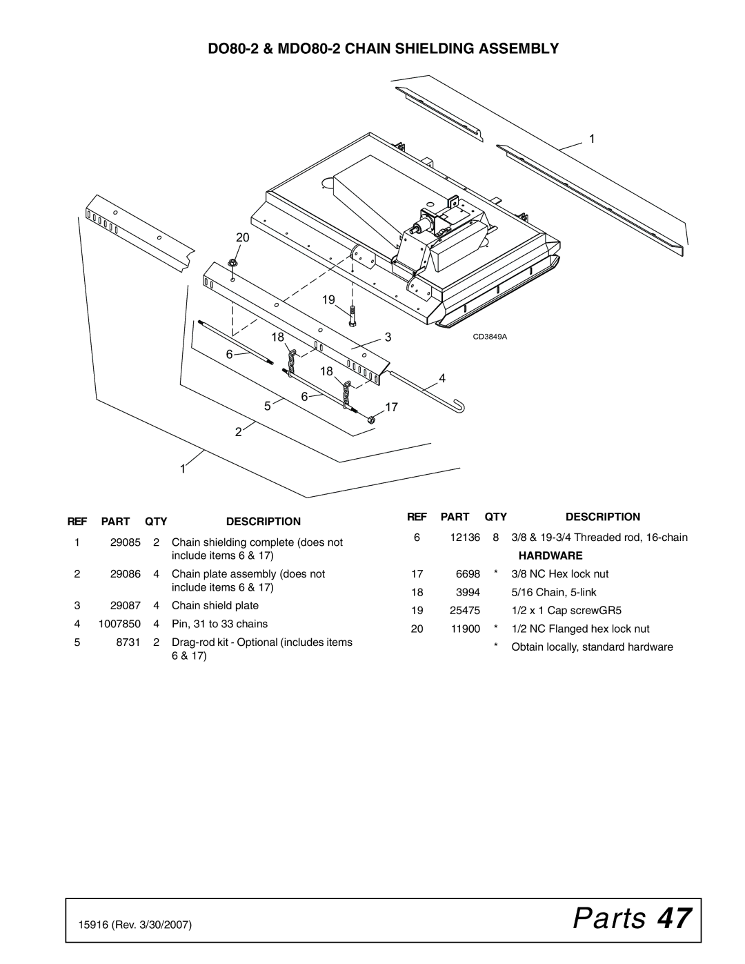 Woods Equipment manual DO80-2 & MDO80-2 Chain Shielding Assembly 