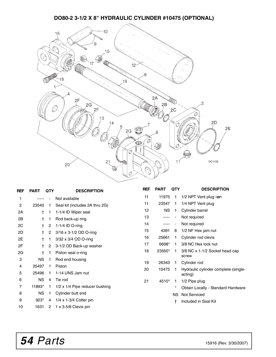 Woods Equipment MDO80-2 manual DO80-2 3-1/2 X 8 Hydraulic Cylinder #10475 Optional 