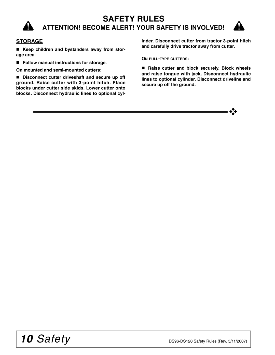 Woods Equipment DS96, DS120 manual Storage 