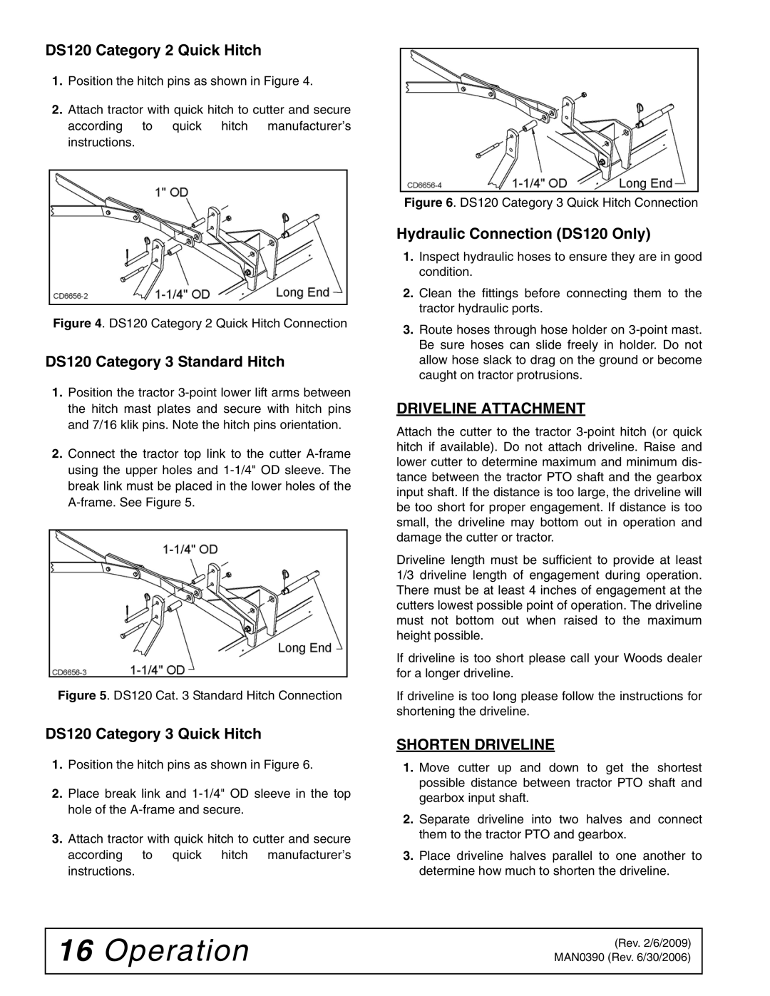 Woods Equipment DS96, DS120 manual Driveline Attachment, Shorten Driveline 