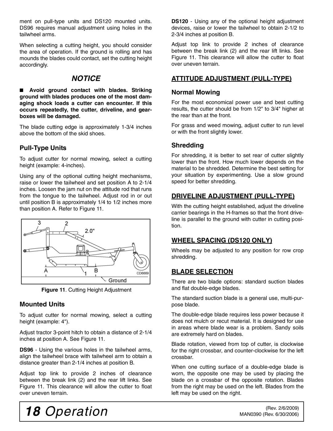 Woods Equipment DS96 manual Attitude Adjustment PULL-TYPE, Driveline Adjustment PULL-TYPE, Wheel Spacing DS120 only 