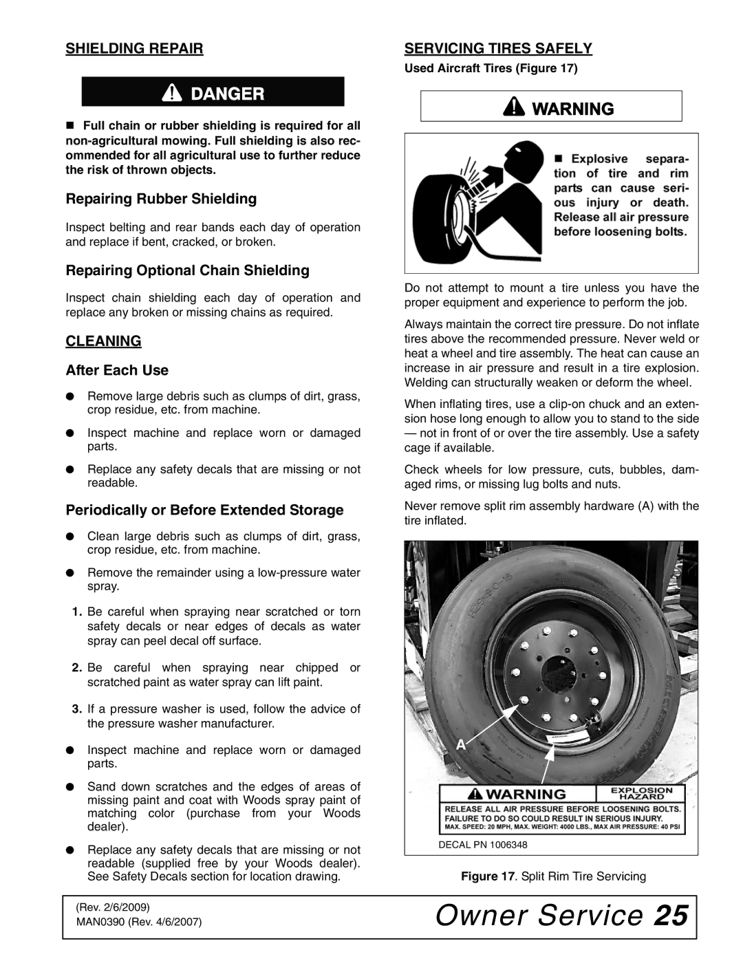 Woods Equipment DS120, DS96 manual Shielding Repair, Cleaning 