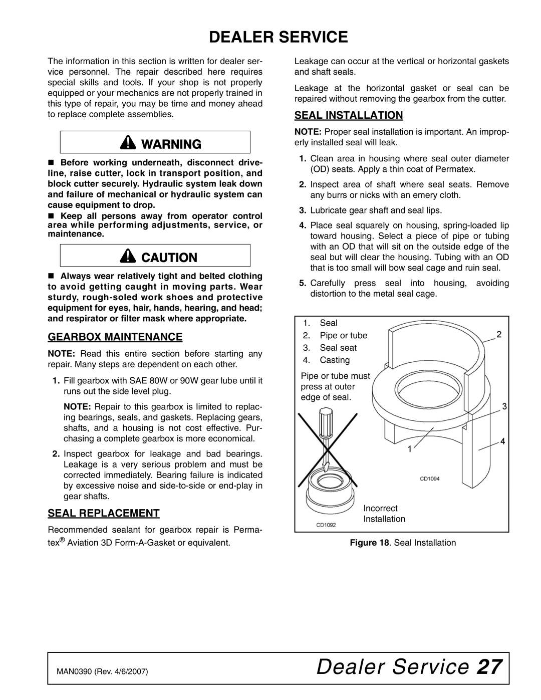 Woods Equipment DS120, DS96 manual Dealer Service, Gearbox Maintenance, Seal Replacement, Seal Installation 