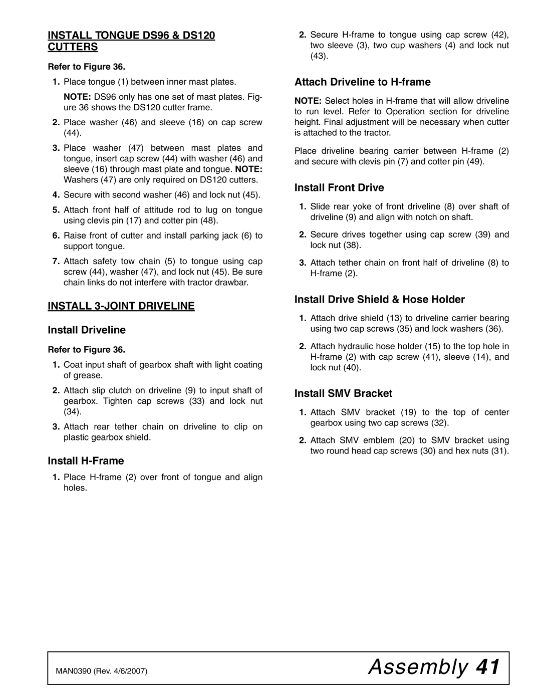 Woods Equipment manual Install Tongue DS96 & DS120 Cutters, Install 3-JOINT Driveline 