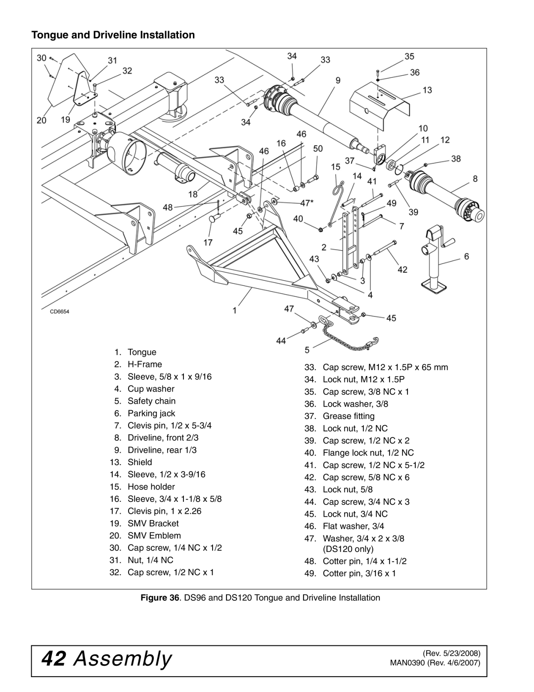 Woods Equipment manual DS96 and DS120 Tongue and Driveline Installation 