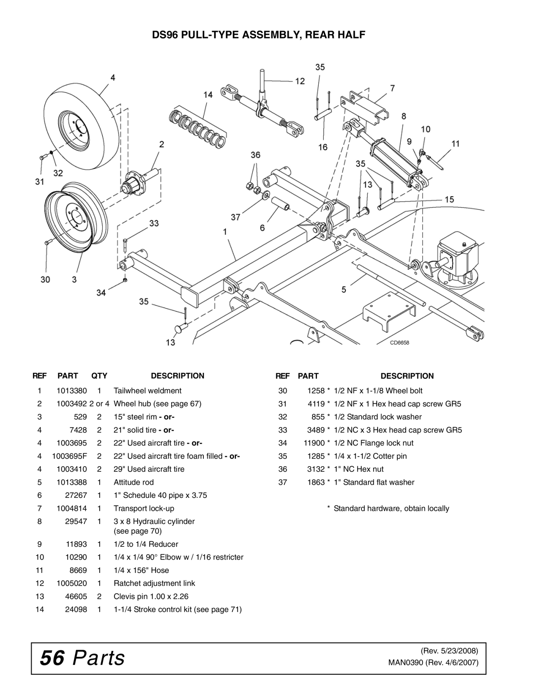 Woods Equipment DS120 manual DS96 PULL-TYPE ASSEMBLY, Rear Half 