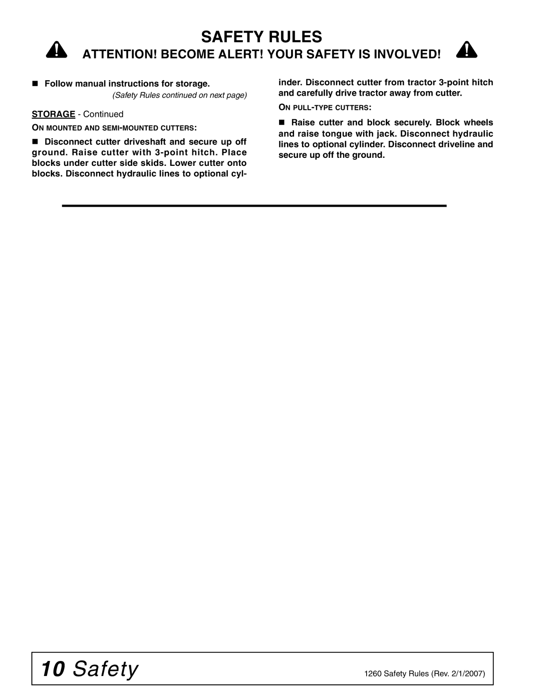 Woods Equipment DSO1260Q, DS1440Q, DS1260Q Follow manual instructions for storage 