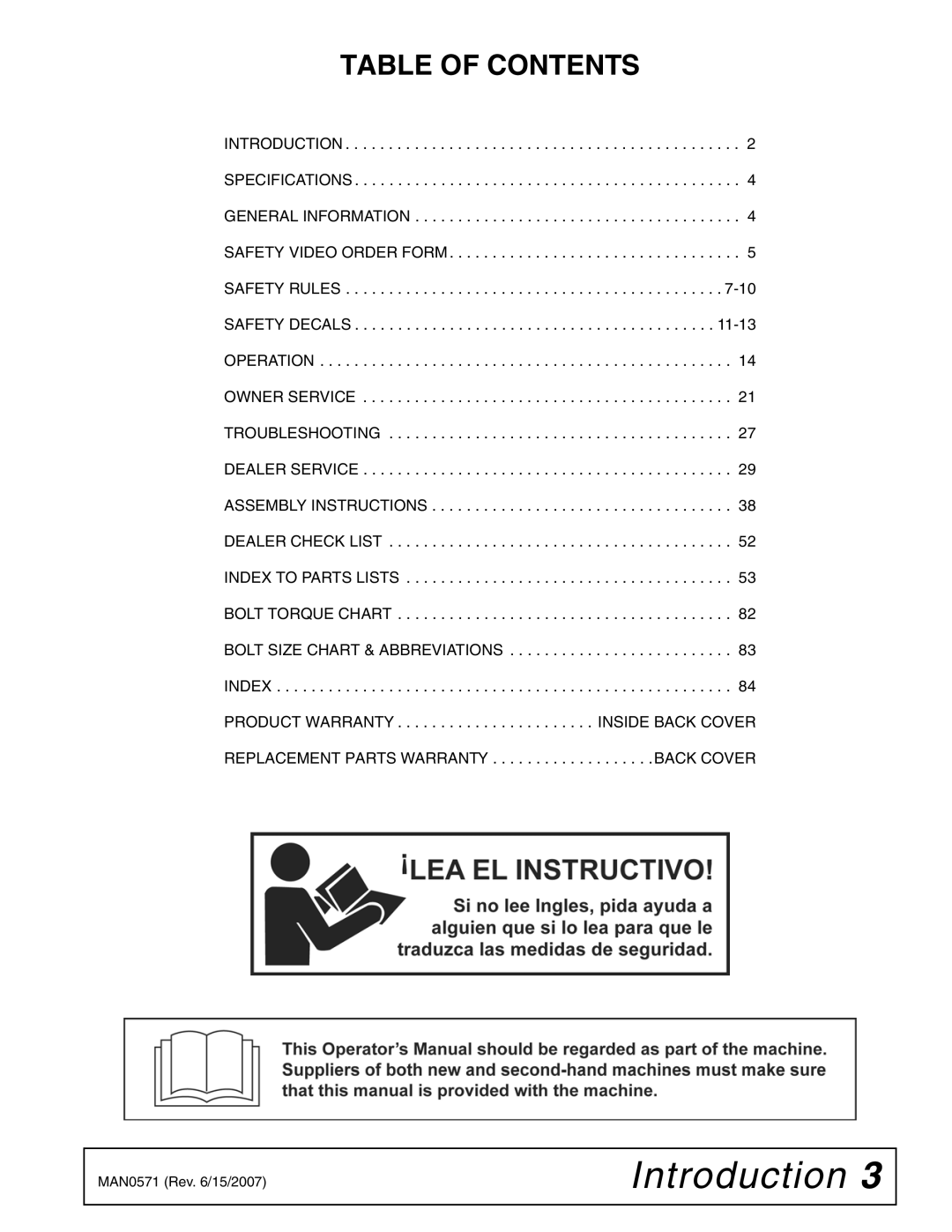 Woods Equipment DS1440Q, DSO1260Q, DS1260Q manual Table of Contents 