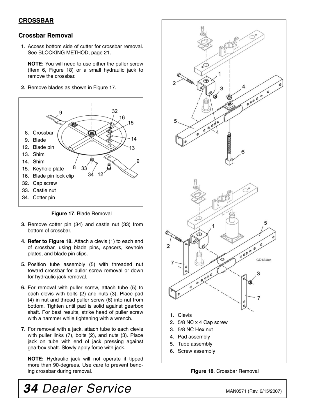 Woods Equipment DSO1260Q, DS1440Q, DS1260Q manual Crossbar Removal 