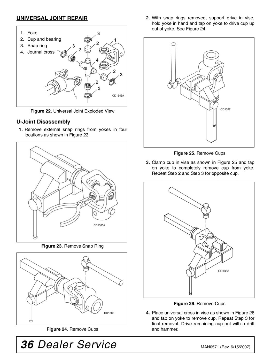 Woods Equipment DSO1260Q, DS1440Q, DS1260Q manual Universal Joint Repair, Joint Disassembly 