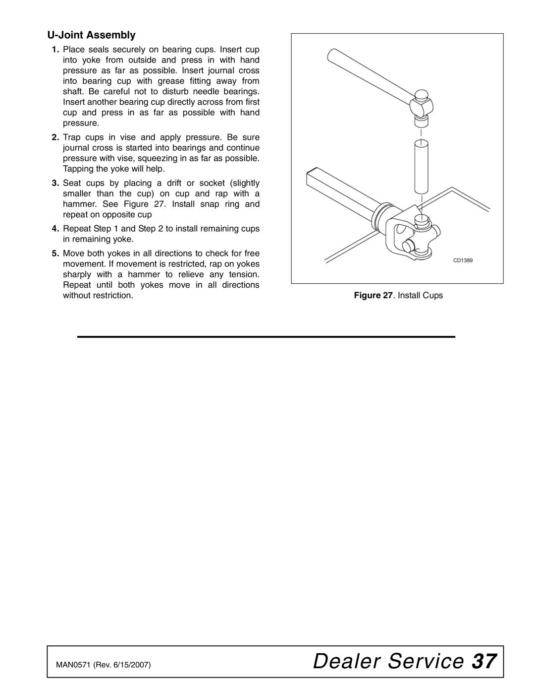 Woods Equipment DSO1260Q, DS1440Q, DS1260Q manual Joint Assembly, Install Cups 