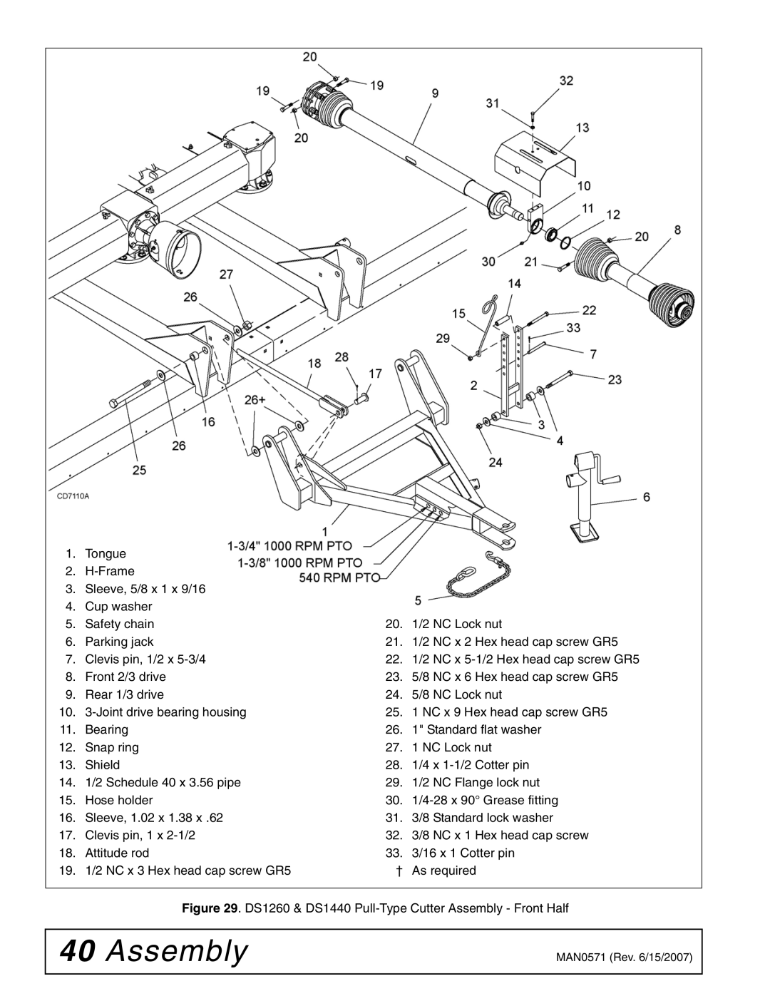 Woods Equipment DSO1260Q, DS1440Q, DS1260Q manual DS1260 & DS1440 Pull-Type Cutter Assembly Front Half 