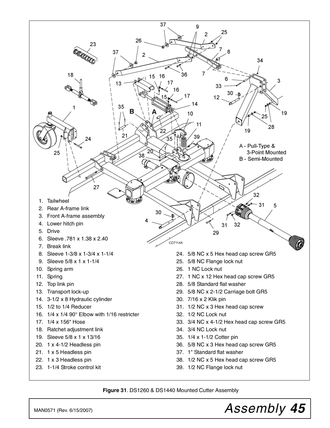 Woods Equipment DS1440Q, DSO1260Q, DS1260Q manual DS1260 & DS1440 Mounted Cutter Assembly 