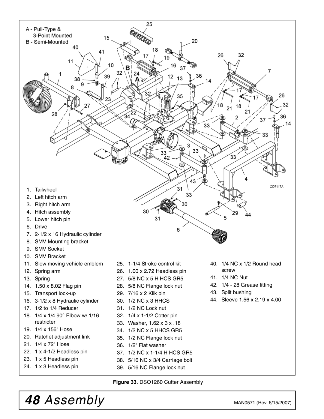 Woods Equipment DSO1260Q, DS1440Q, DS1260Q manual DSO1260 Cutter Assembly 