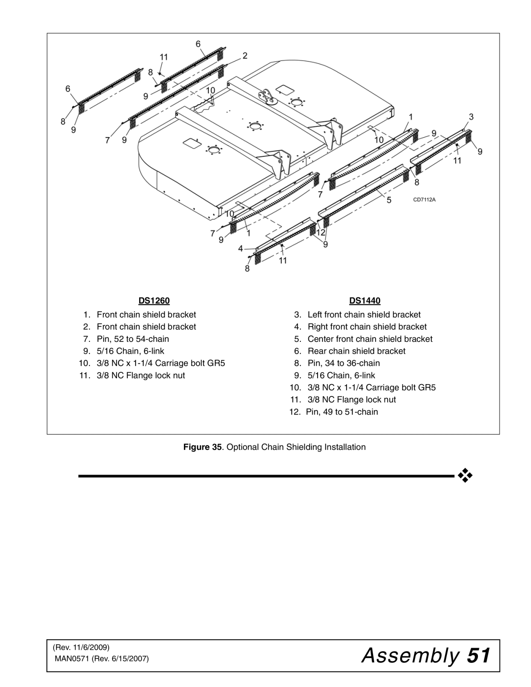 Woods Equipment DS1440Q, DSO1260Q, DS1260Q manual DS1260 DS1440, Optional Chain Shielding Installation 