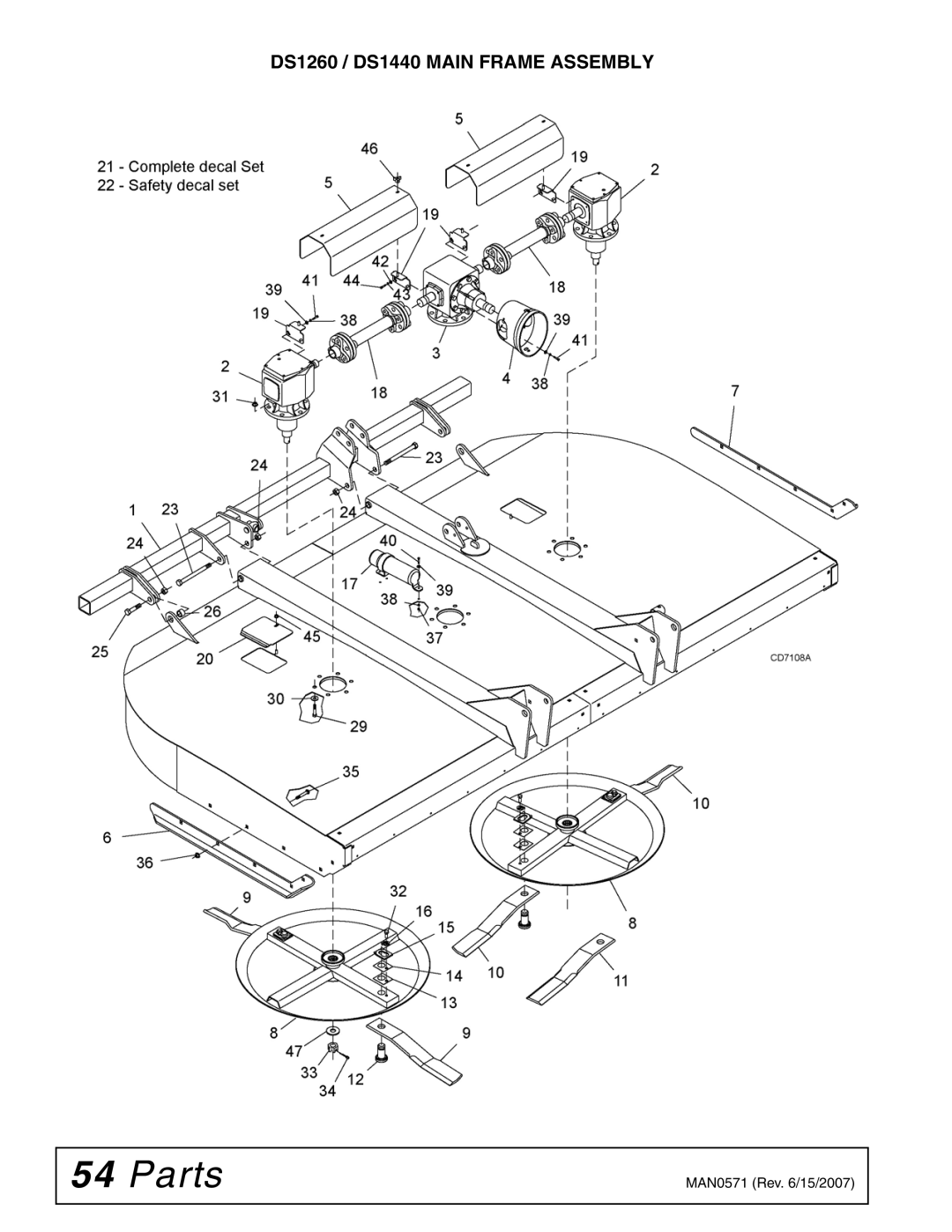 Woods Equipment DSO1260Q, DS1440Q, DS1260Q manual DS1260 / DS1440 Main Frame Assembly 