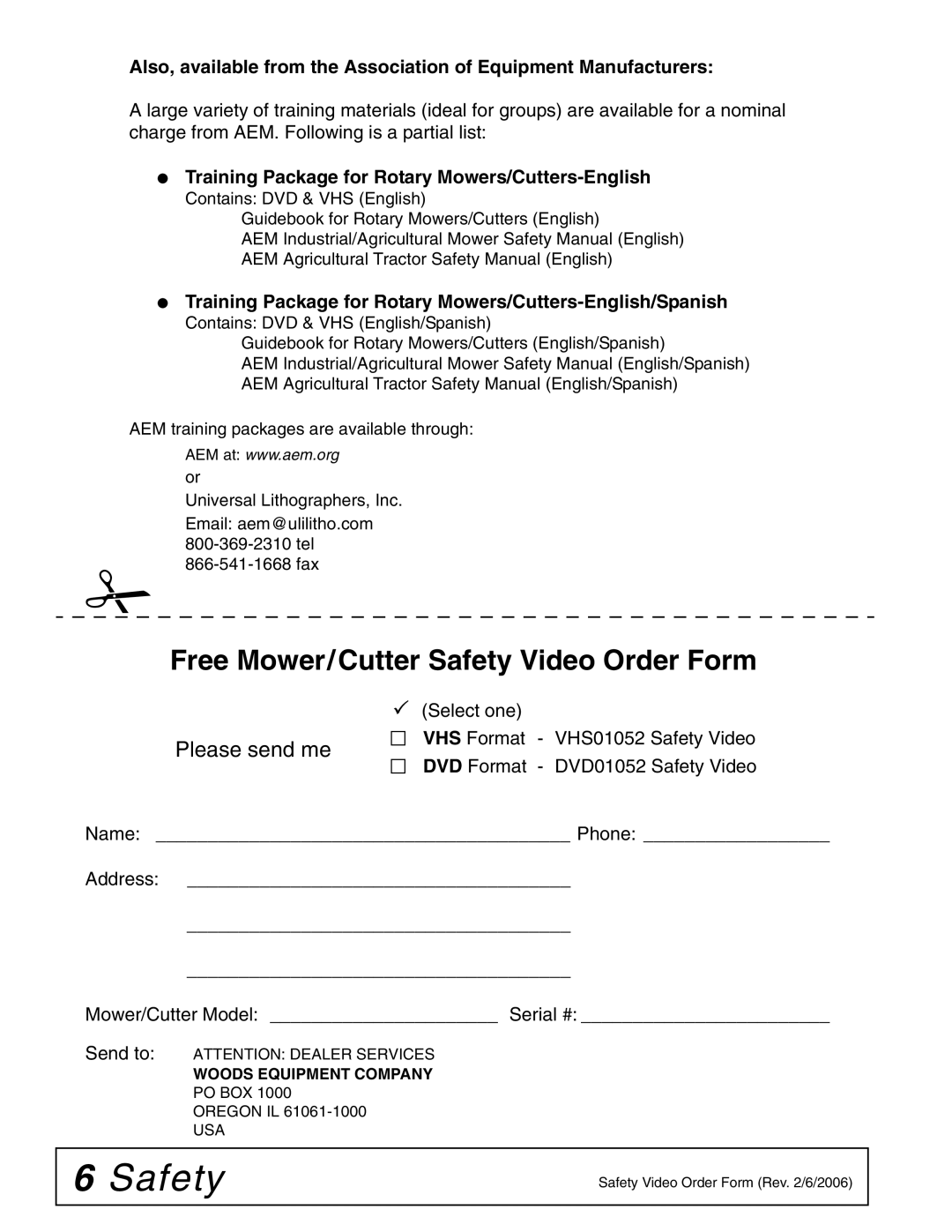 Woods Equipment DSO1260Q, DS1440Q, DS1260Q manual Training Package for Rotary Mowers/Cutters-English 