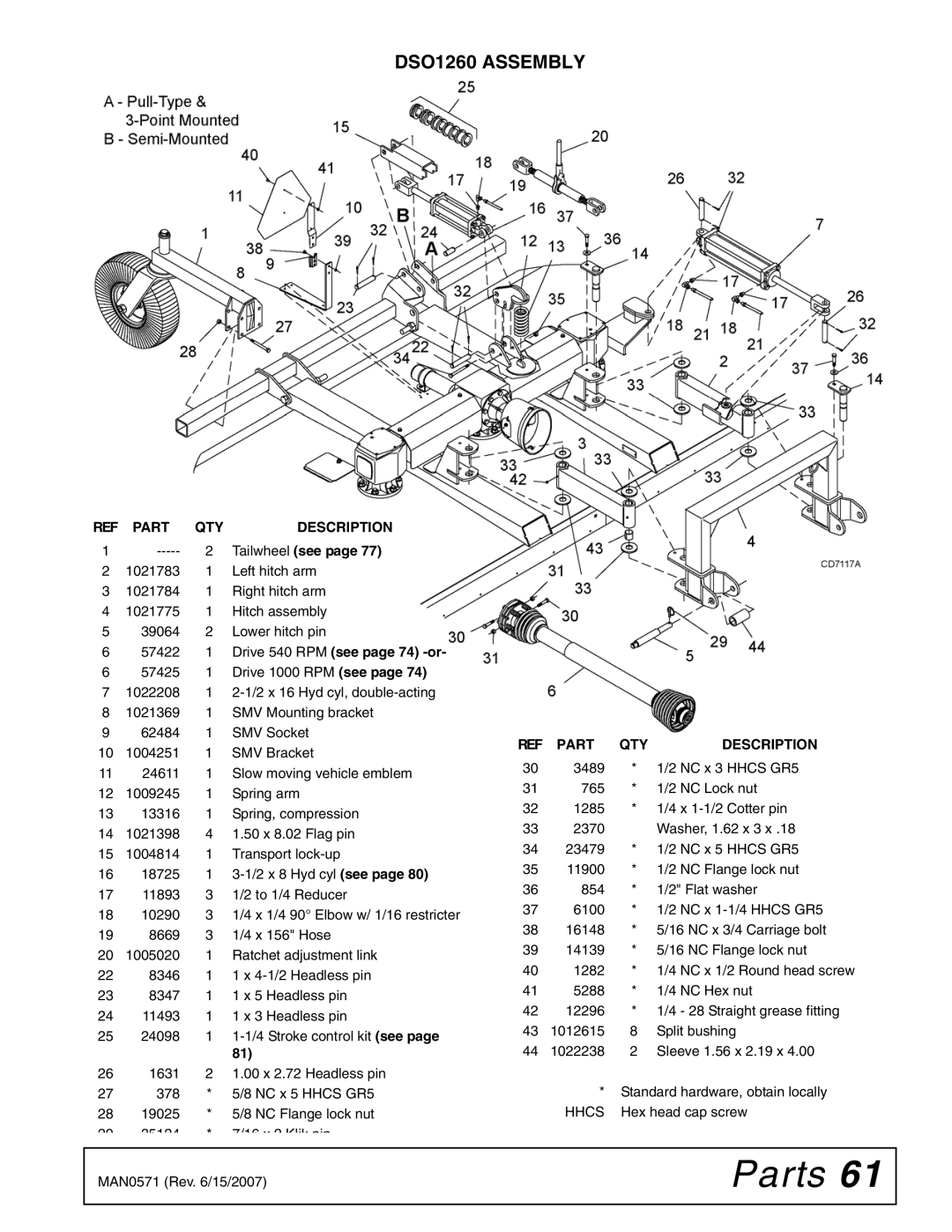 Woods Equipment DSO1260Q, DS1440Q, DS1260Q manual DSO1260 Assembly, Drive 540 RPM see page 74 -or 